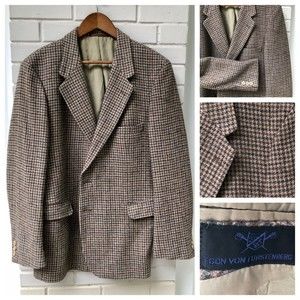 EGON VON FURSTENBERG Blazer Men Wool Bright Plaid Houndstooth Vintage Jacket 46R